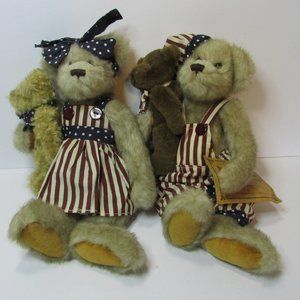 set 2 Tender Hearted patriotic teddy bear couple americana stuffed animal beanie